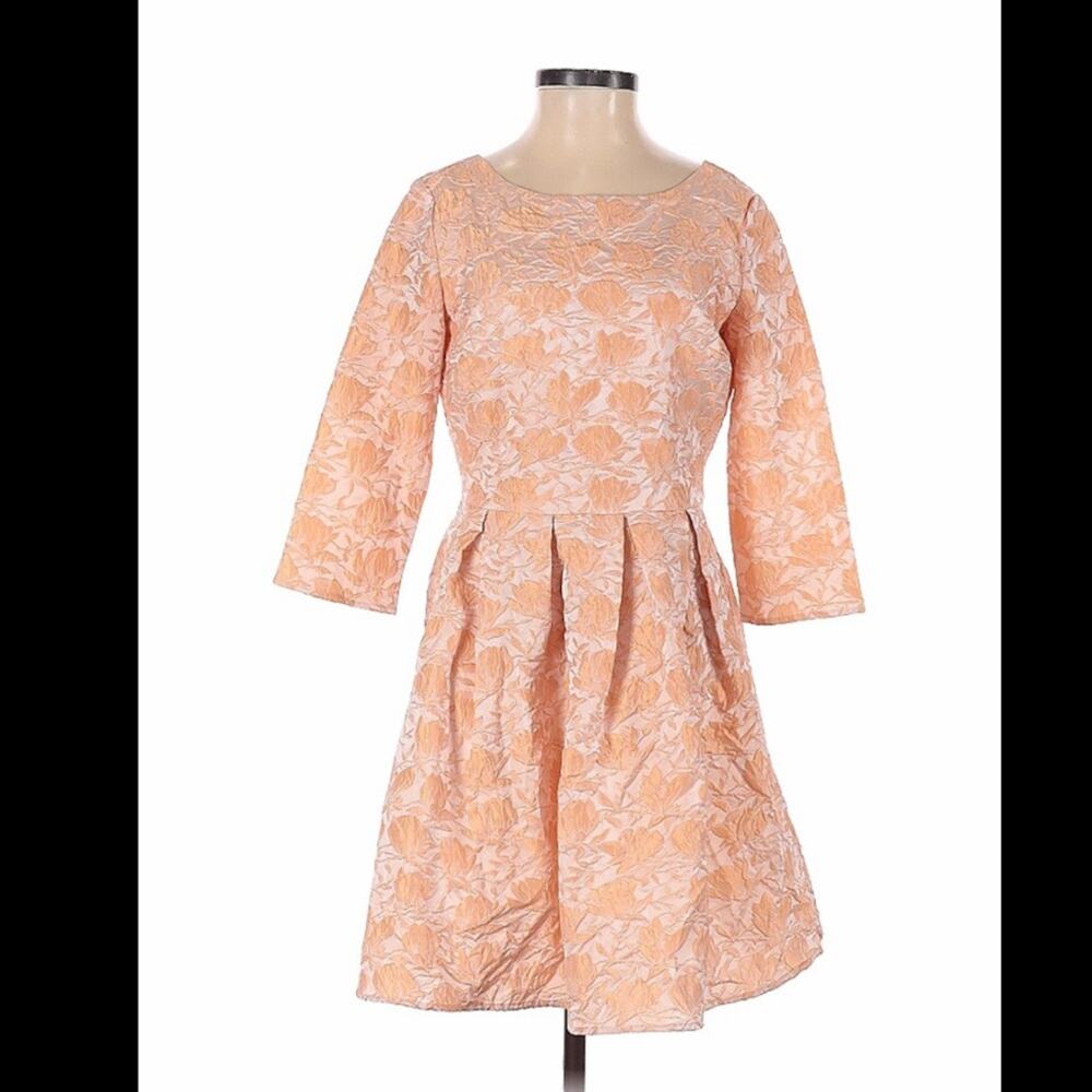 Ark and Co ‎ peach jacquard 3/4 length sleeve fit and flare dress, size small
